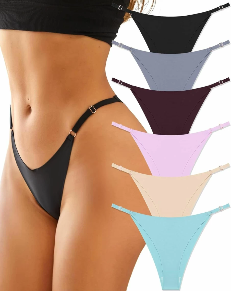 "Which Is Women's Adjustable Seamless No Show Bikini Panties 6-Pack - High Cut Cheeky Underwear in XS to L Sizes"