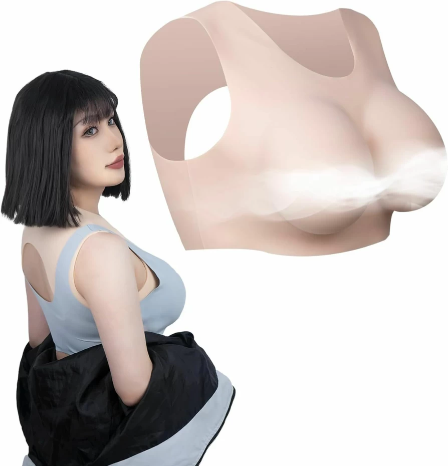 YaLuoQian Silicone Breast Forms for Crossdresser & Drag Cosplay - Hollow Back Realistic Fake Boobs Breastplate