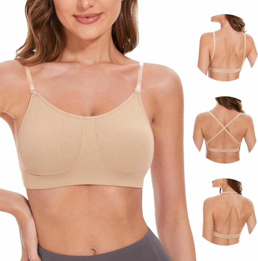 Stelle Women's Wireless Convertible Straps Bra - Backless, Low Back, Invisible Clear Strap Dance Bra, No Sponge, Comfortable & Supportive