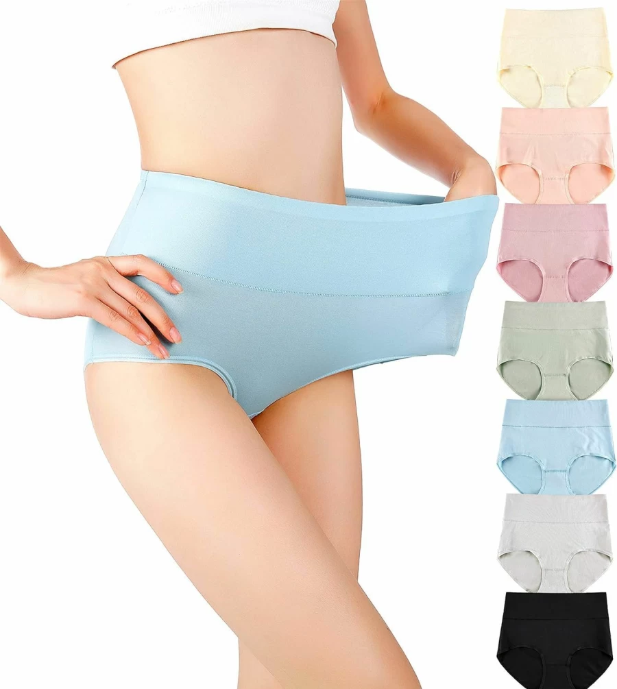 "Cauniss Women's High Waisted Cotton Underwear - Postpartum C-Section Recovery Soft Full Coverage Panties (7-Pack)"