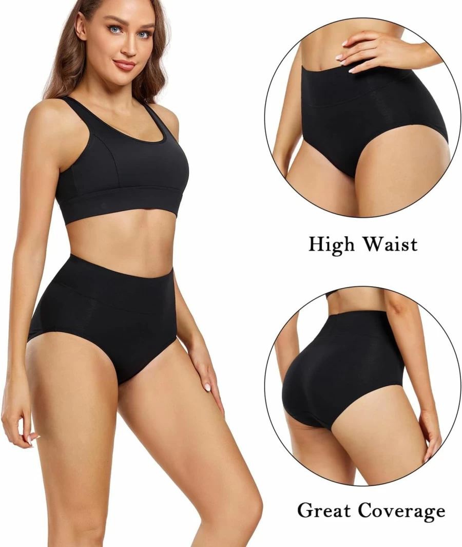 Wirarpa Women's High Waisted Cotton Underwear 4-Pack - Full Coverage Briefs for Ladies (Regular & Plus Size)
