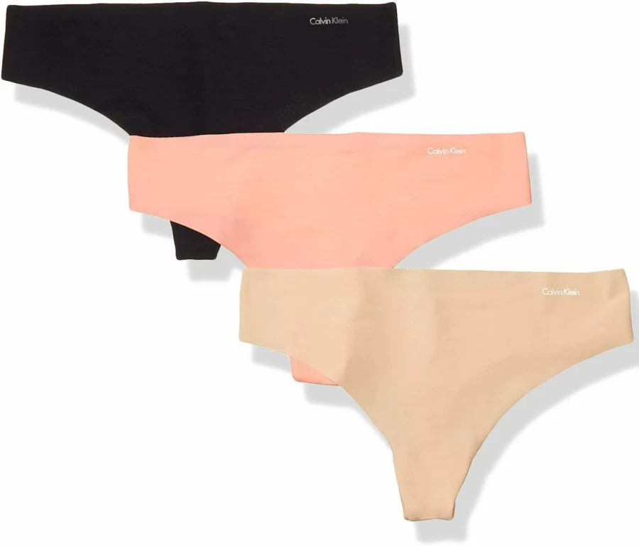 Calvin Klein Women's Seamless Invisible Thong Underwear 3-Pack - Comfortable No-Show Panties