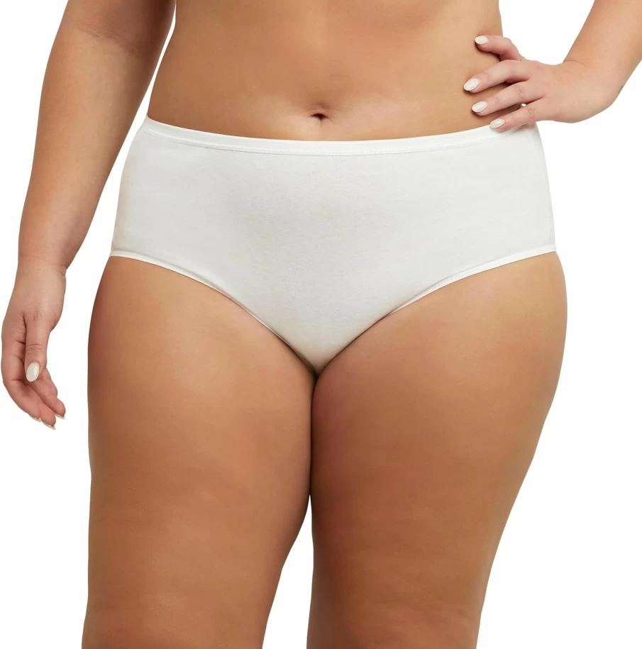 JUST MY SIZE Women's Cotton Comfort Briefs 6-Pack - Soft Breathable Underwear