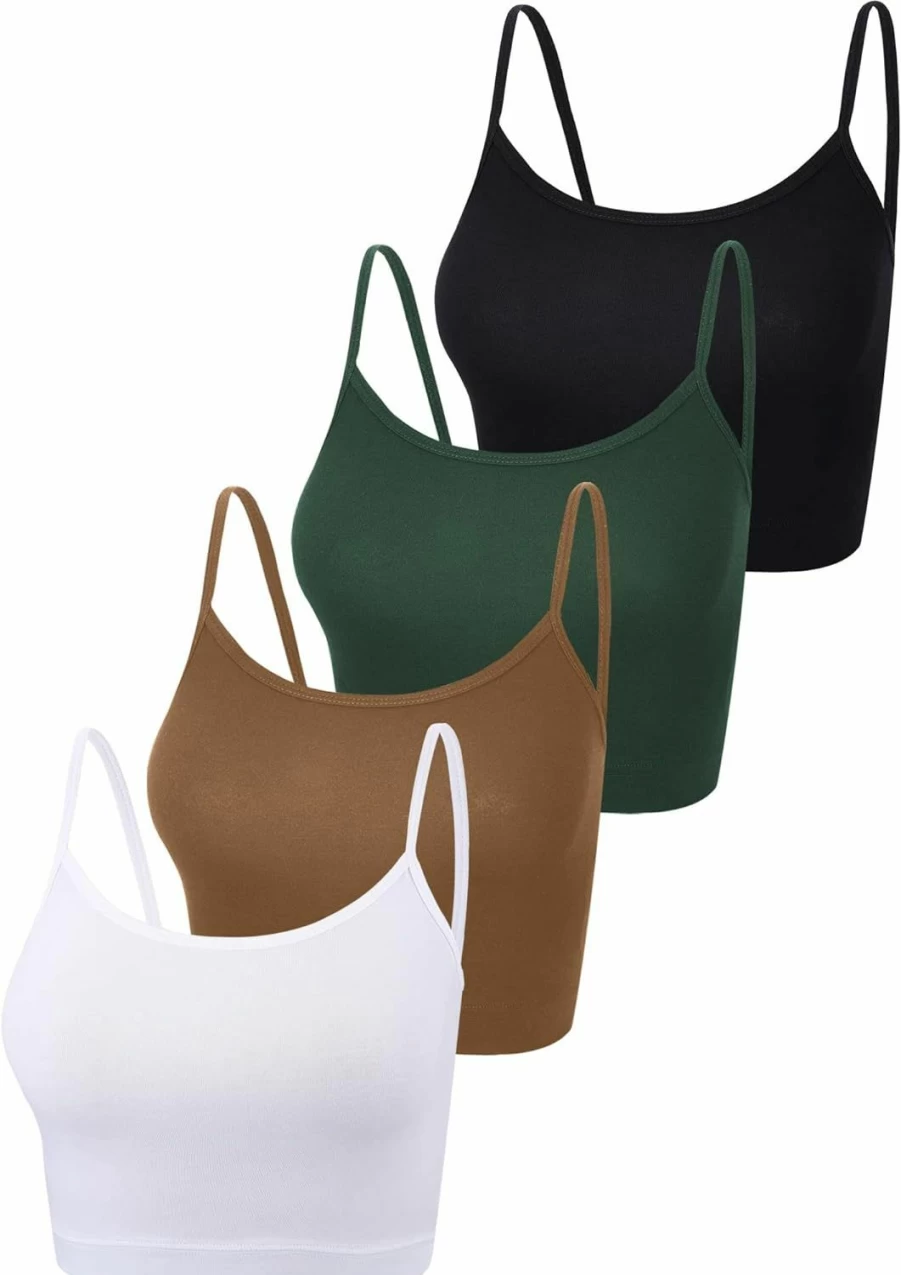 Boao Women's 4 Pack Spaghetti Strap Cropped Tank Tops - Basic Sports Cami Tops for Women & Teen Girls