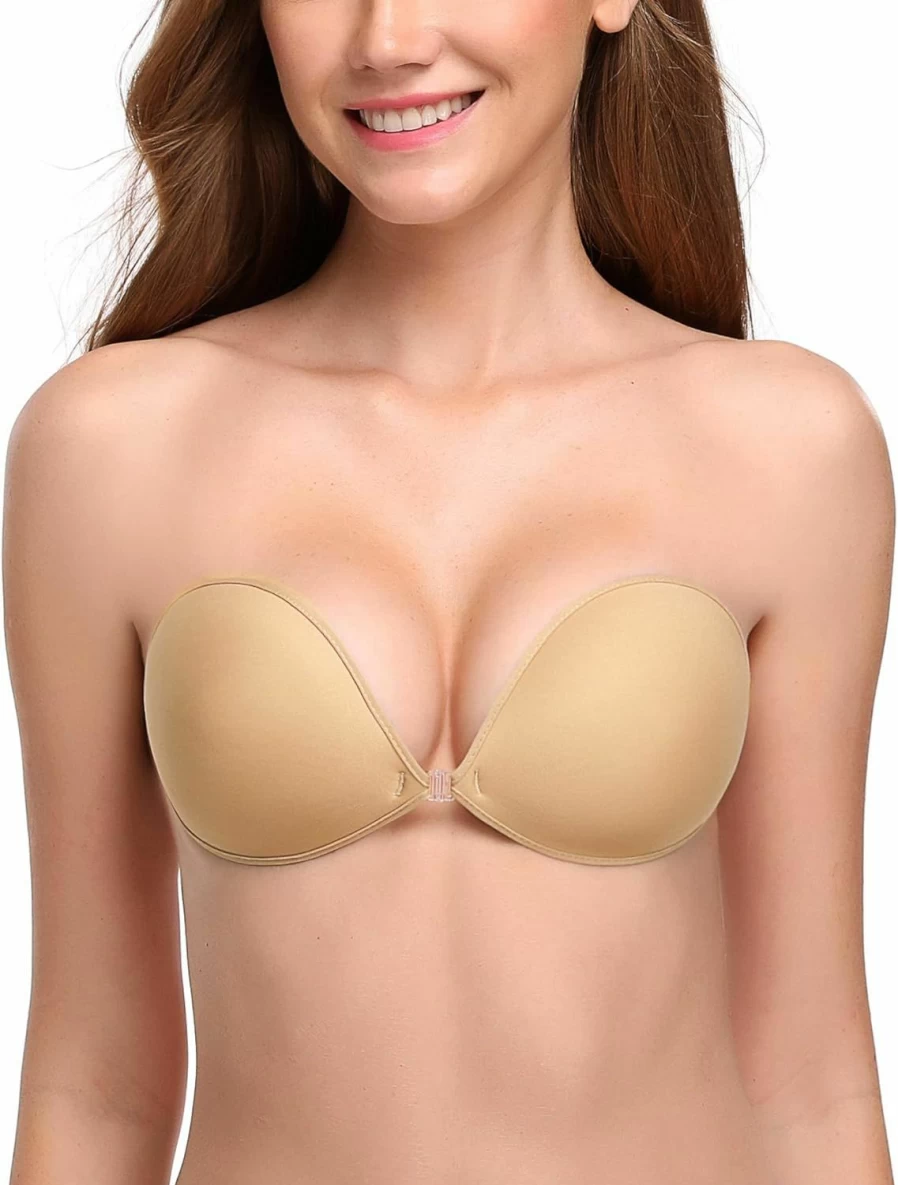 Wingslove Reusable Silicone Adhesive Bra - Strapless, Backless, Push-Up Sticky Bra for Invisible Support with Dress