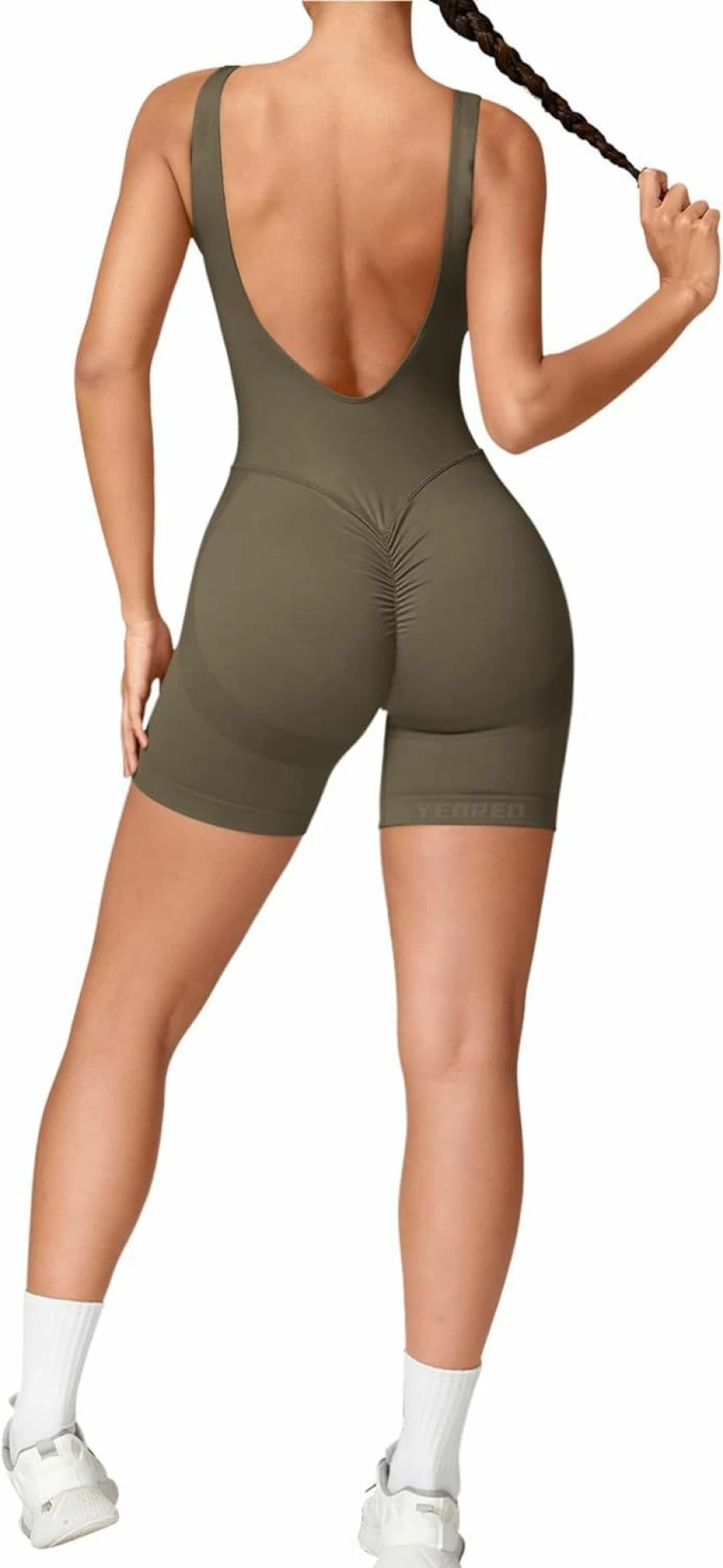 YEOREO Women's Sleeveless V-Back Jumpsuit - Backless High Neck Bodysuit for Workout & Yoga