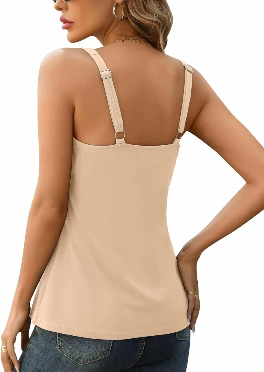 "V FOR CITY Women's Cotton Tank Top with Built-In Padded Bra & Adjustable Wide Straps - Comfortable Camisole Shirt"