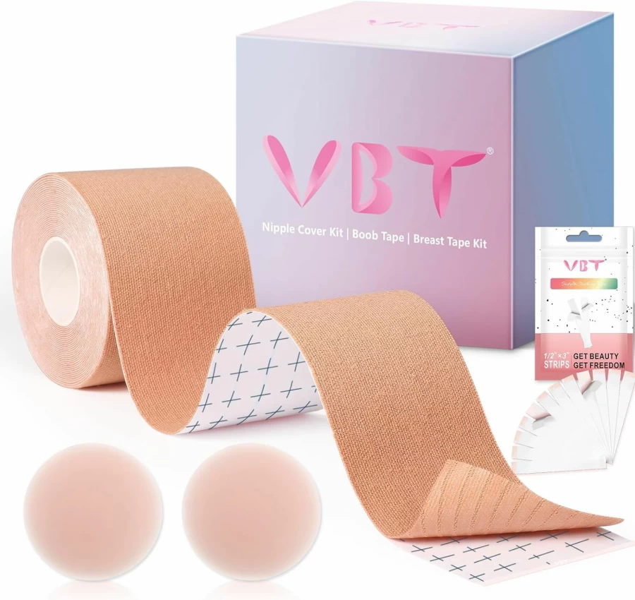 VBT Reusable Silicone Breast Lift Tape for Large Breasts A-G Cup, 2-Pack Nude Adhesive Bra Boob Tape for Support & Lift
