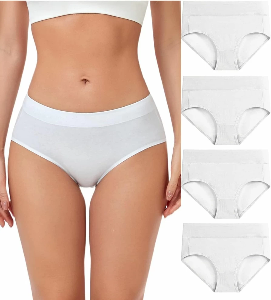 Wirarpa Women's Cotton Underwear 4-Pack - Mid Waist Full Coverage Briefs for Ladies (Regular & Plus Size) - Soft Comfortable Panties
