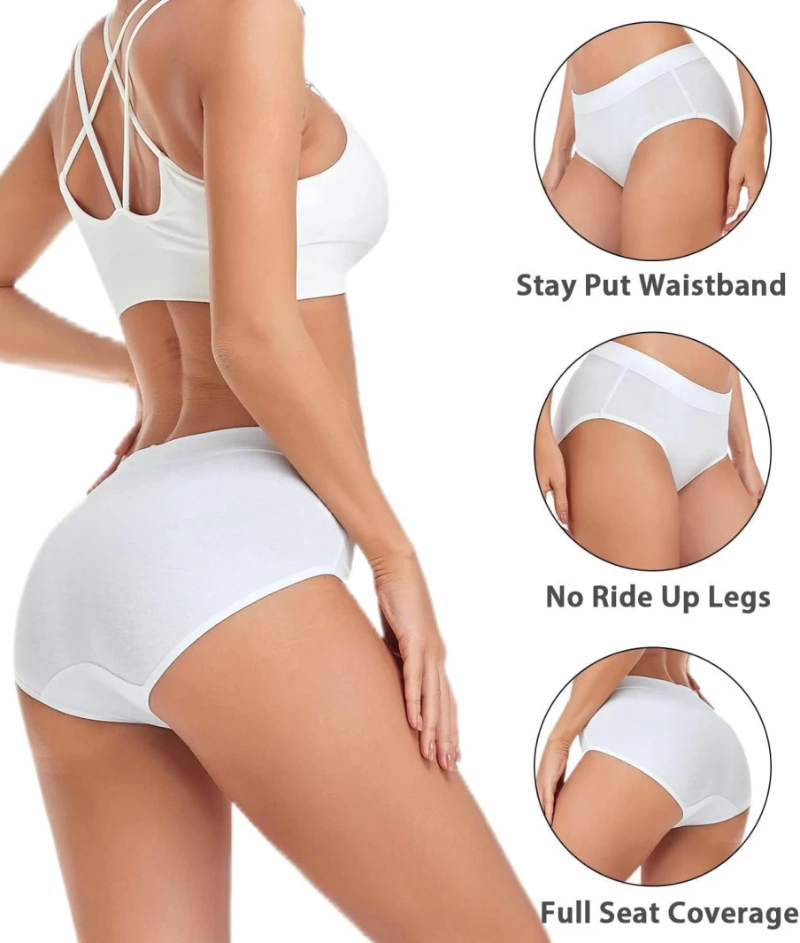 Wirarpa Women's Cotton Underwear 4-Pack - Mid Waist Full Coverage Briefs for Ladies (Regular & Plus Size) - Soft Comfortable Panties