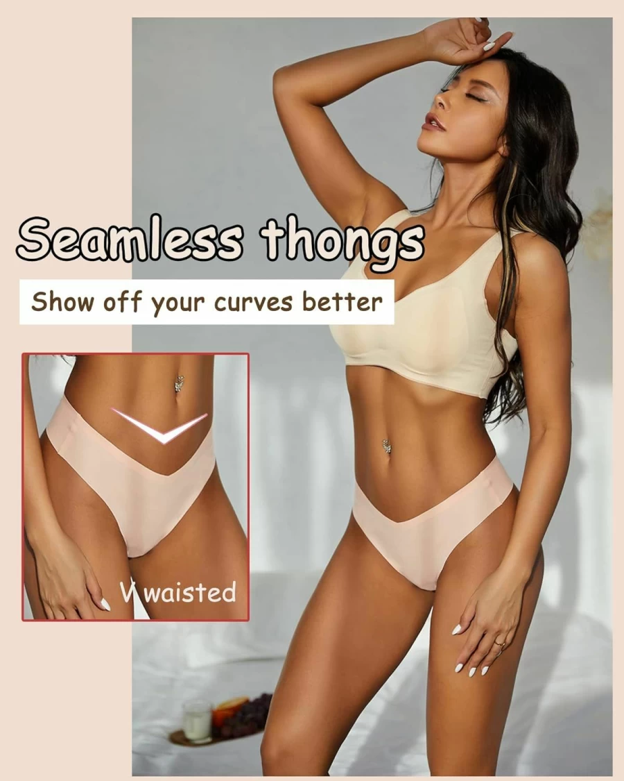 ALL OF ME Women's No Show Seamless Thong Underwear 9-Pack - Breathable, Stretch V-Waist Panties for Comfort (XS-L)