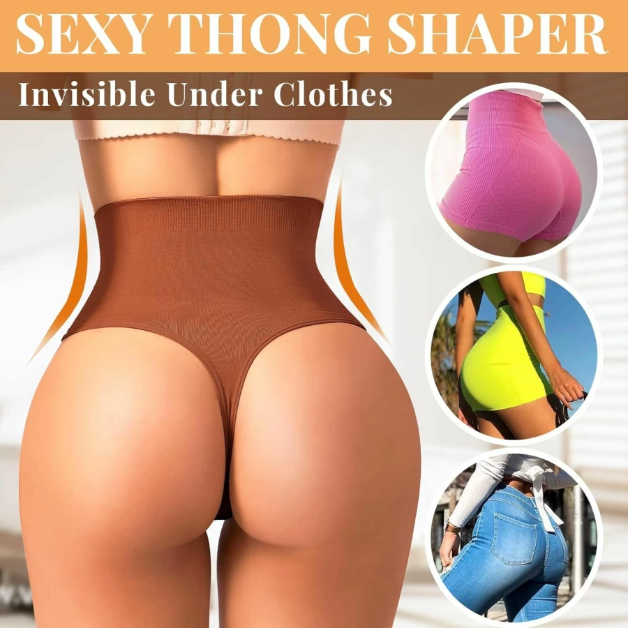 "HMQ Seamless Tummy Control Thong Shapewear for Women - High Waisted Girdle Panties Body Shaper Underwear"