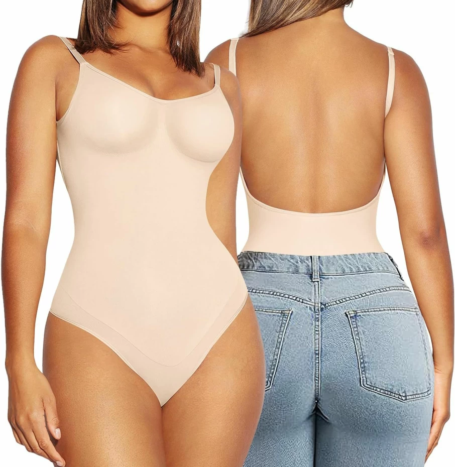 "FeelinGirl Backless Seamless Shapewear Bodysuit for Women - Tummy Control Thong Body Shaper for Smoothing & Slimming"