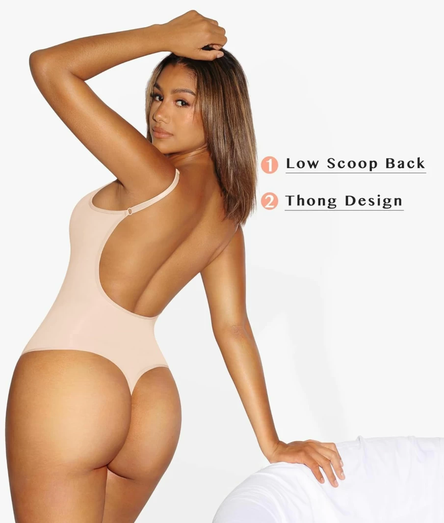 "FeelinGirl Backless Seamless Shapewear Bodysuit for Women - Tummy Control Thong Body Shaper for Smoothing & Slimming"