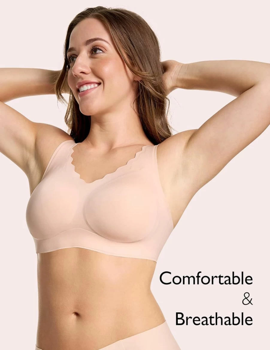 "COMFELIE Wireless Seamless Bra for Women - Breathable Comfort Everyday Bra with Scallop Edge Design"
