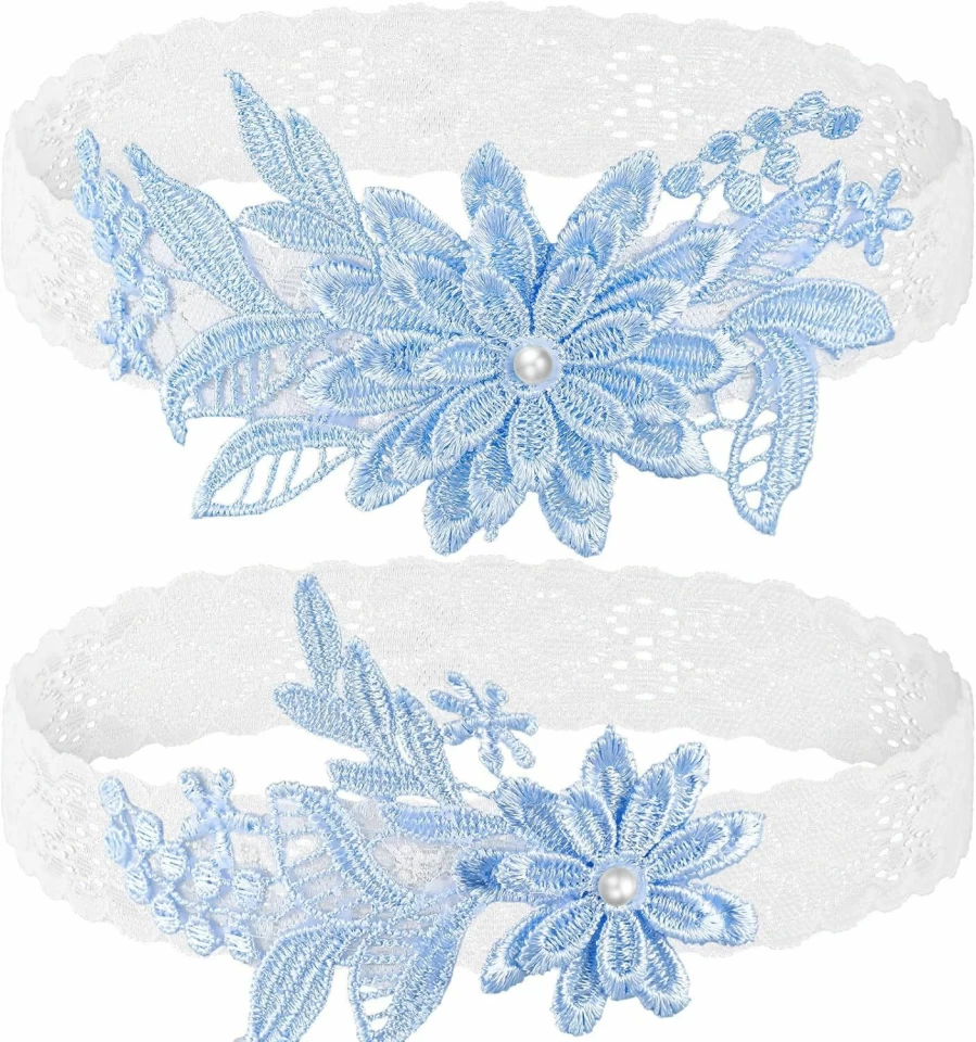 "Syhood 2-Piece Bridal Garter Set - Elegant Lace Wedding Garters with Faux Pearls, Hand-Sewn Bride Garter Belt for Women"