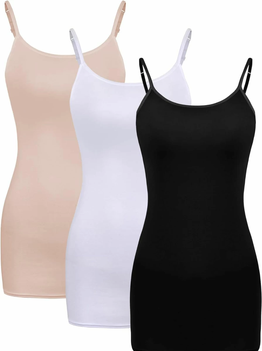 WILLBOND Women's Basic Long Tank Tops - 3 Pack Adjustable Spaghetti Strap Camisoles