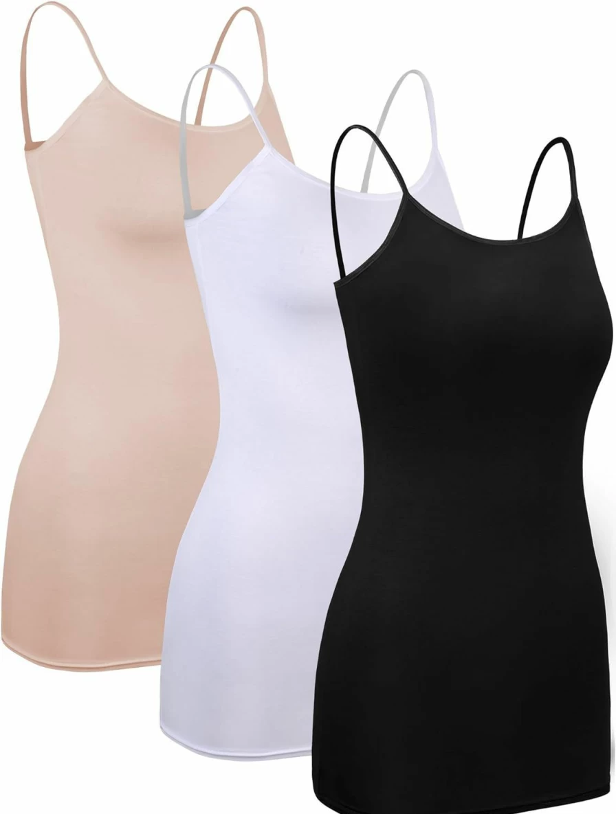 WILLBOND Women's Basic Long Tank Tops - 3 Pack Adjustable Spaghetti Strap Camisoles
