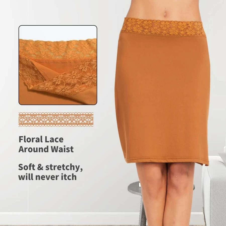 MANCYFIT Women's Floral Lace Waistband Half Slip Underskirt - Short Mini Slip Skirt for Comfort & Style