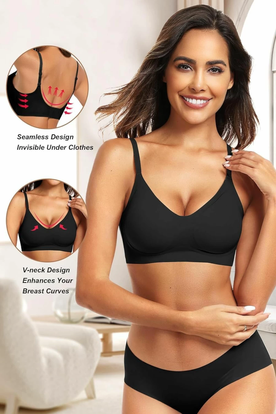 Vertvie Women's Wireless Seamless Bra - Comfort Push Up Bralette, Full Coverage Soft Sports Bra for Everyday Wear