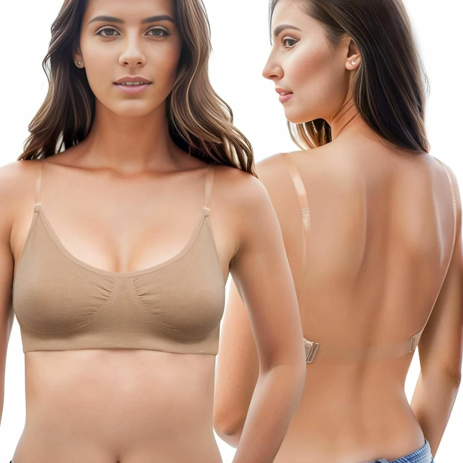 "Sexy Code 1701 Wireless Clear Strap Bralette - Comfortable Cotton Sports Bra for Women and Girls"