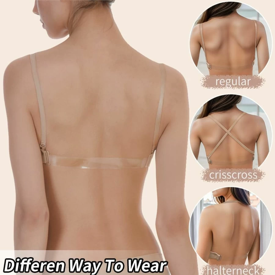 "Sexy Code 1701 Wireless Clear Strap Bralette - Comfortable Cotton Sports Bra for Women and Girls"