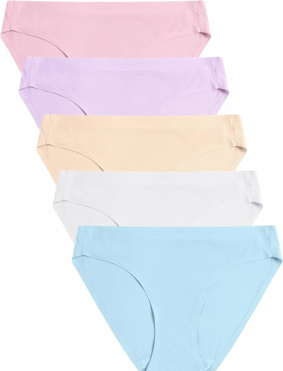 Voenxe Women's 5-Pack Seamless Breathable Hipster Panties - No Show Comfortable Underwear Briefs for Ladies