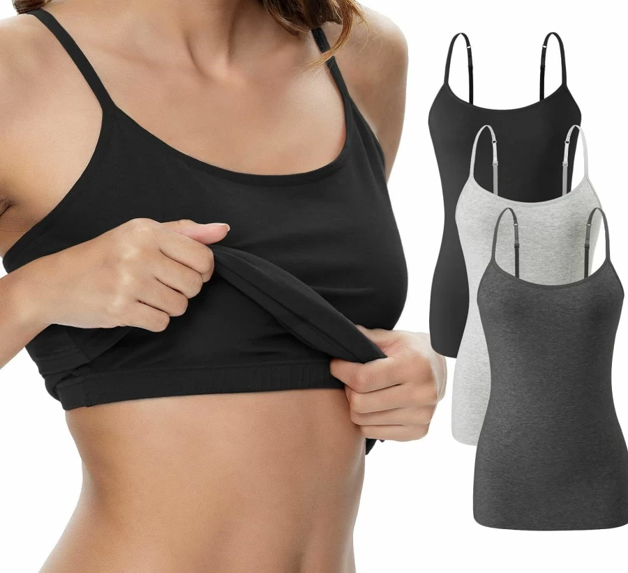 Vislivin Women's Cotton Camisole Top with Adjustable Straps & Built-In Shelf Bra - Stretchy Comfort Undershirt
