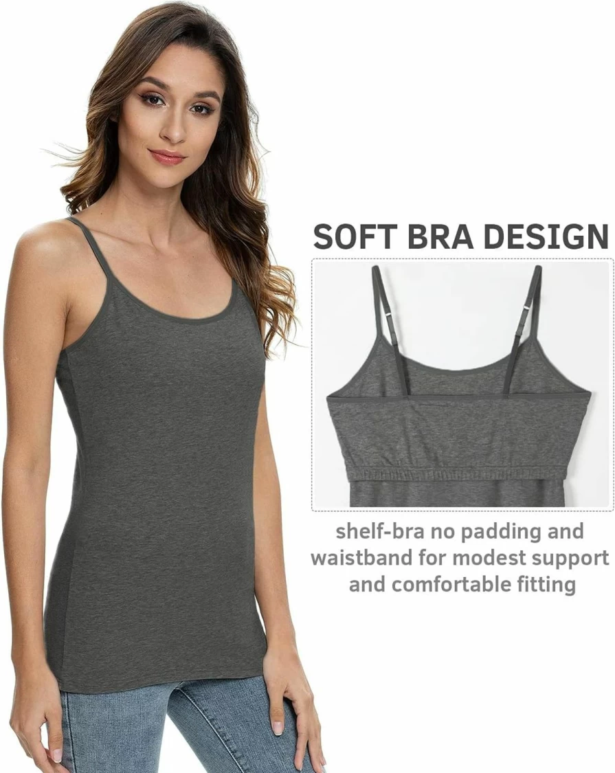 Vislivin Women's Cotton Camisole Top with Adjustable Straps & Built-In Shelf Bra - Stretchy Comfort Undershirt