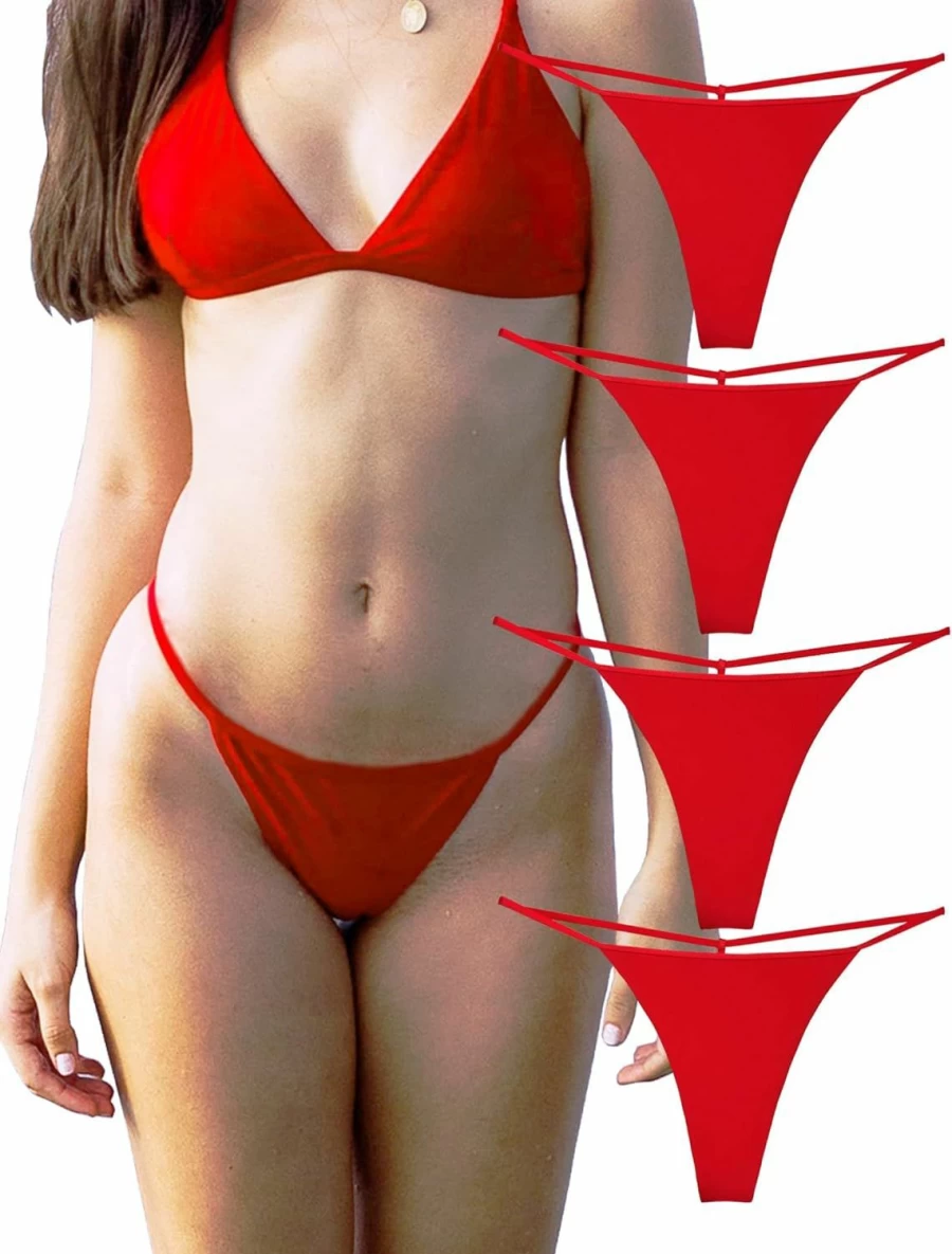 "KUKU PANDA Women's Cotton G-String Thongs 4-Pack - Seamless T-Back Panties, Sexy & Comfortable Underwear Set"