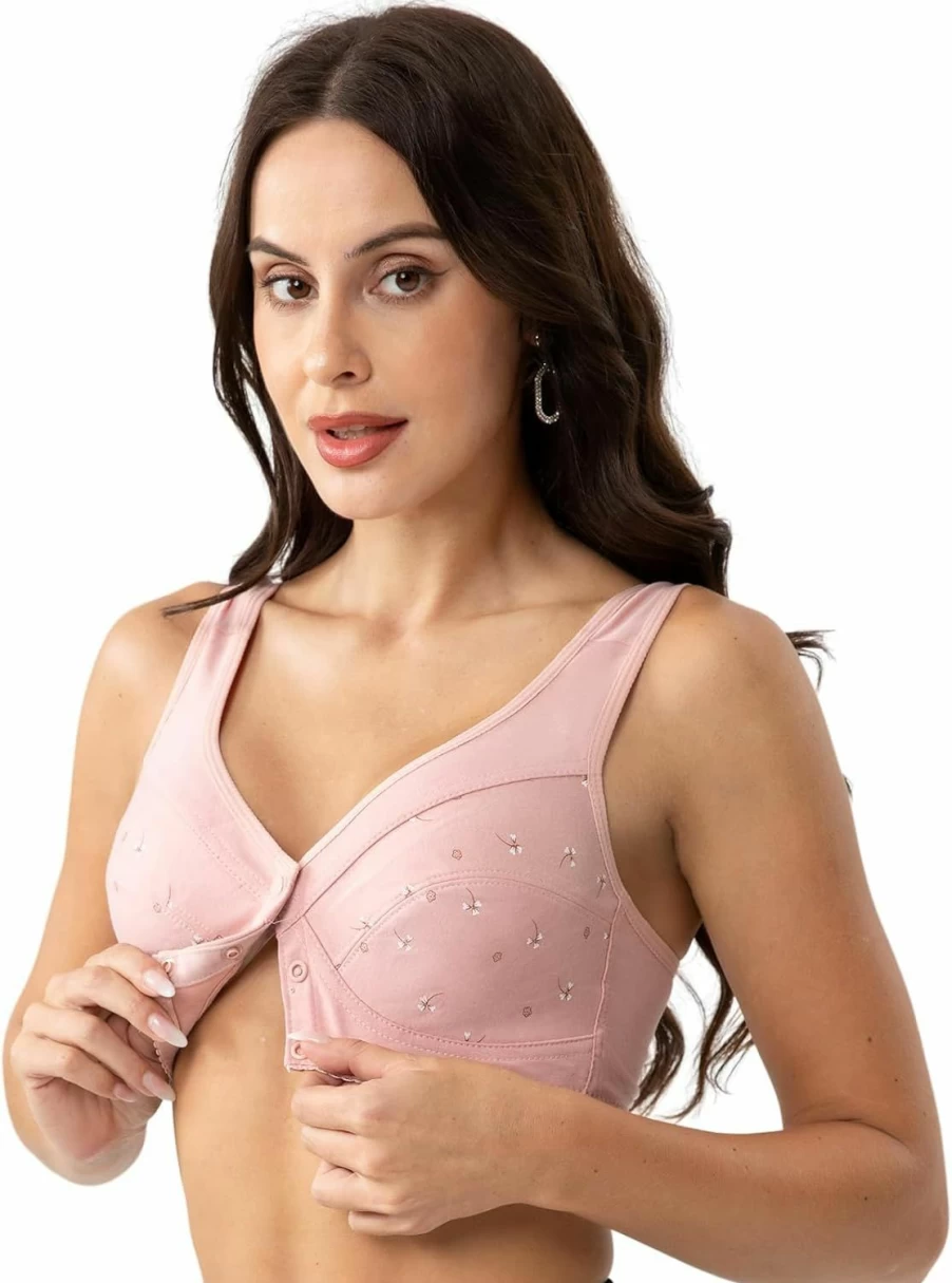 YVIVMEIE Women's Front Closure Sports Bra with Daisy Design, Beauty Back, Full Coverage, Comfortable Corset Bra with Easy Buckle Fastening