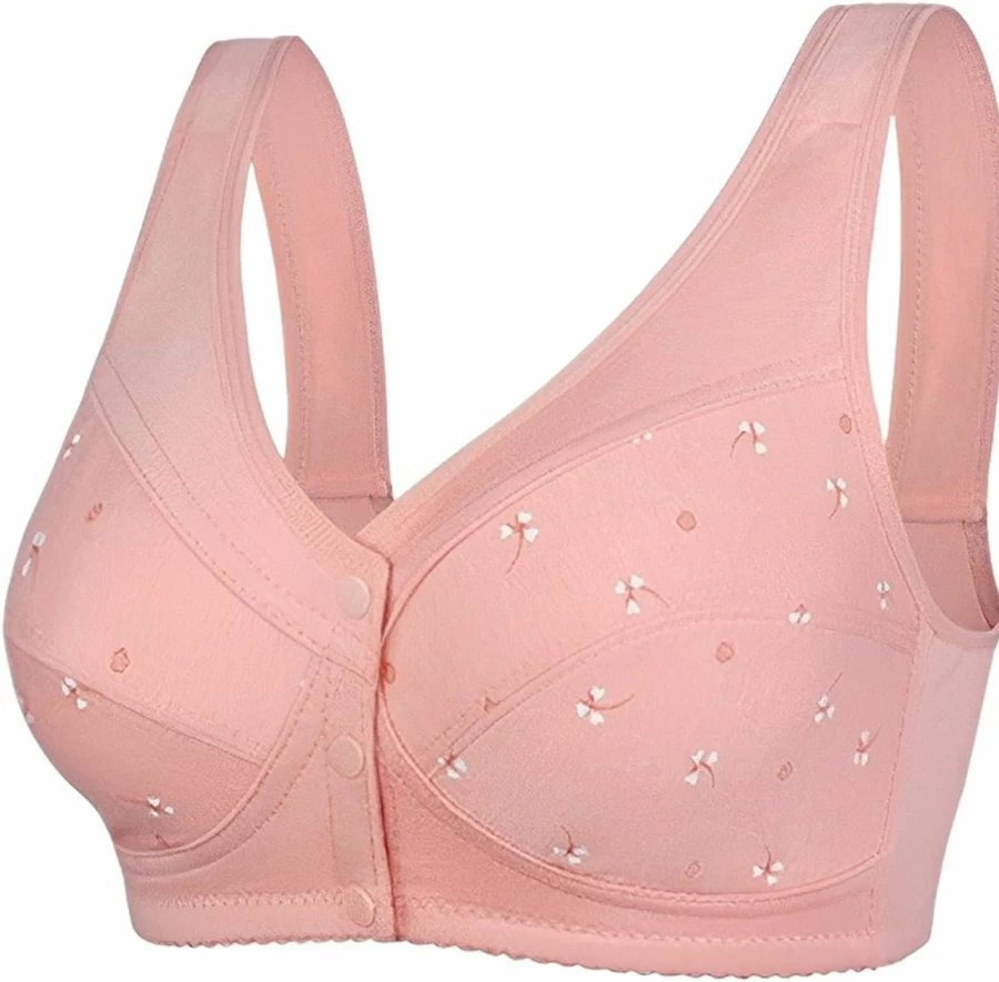 YVIVMEIE Women's Front Closure Sports Bra with Daisy Design, Beauty Back, Full Coverage, Comfortable Corset Bra with Easy Buckle Fastening