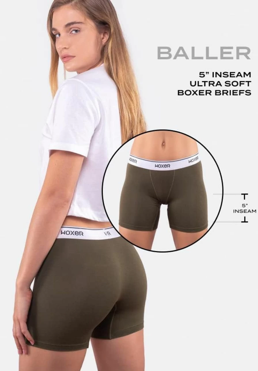 Woxer Women's 5" Baller Boyshorts - Soft, Chafing-Free Boxer Briefs with No Roll Inseam