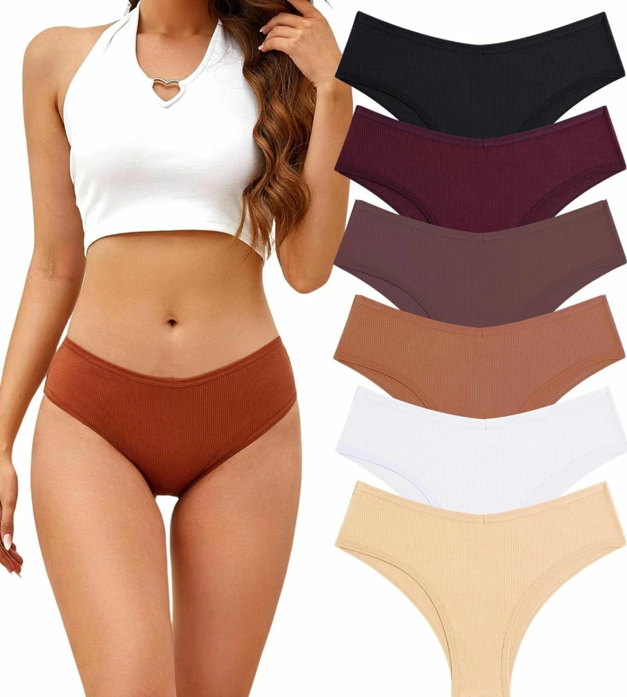 "CUTE BYTE Women's Cotton Underwear 6-Pack - Sexy V-Waist Hipster Panties, Breathable & Stretch High Cut Cheeky Briefs"