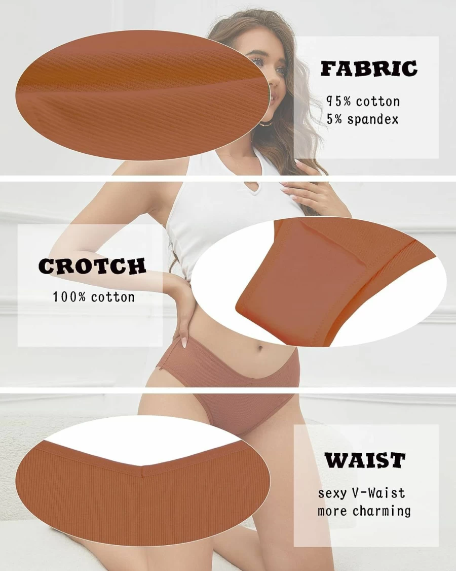 "CUTE BYTE Women's Cotton Underwear 6-Pack - Sexy V-Waist Hipster Panties, Breathable & Stretch High Cut Cheeky Briefs"