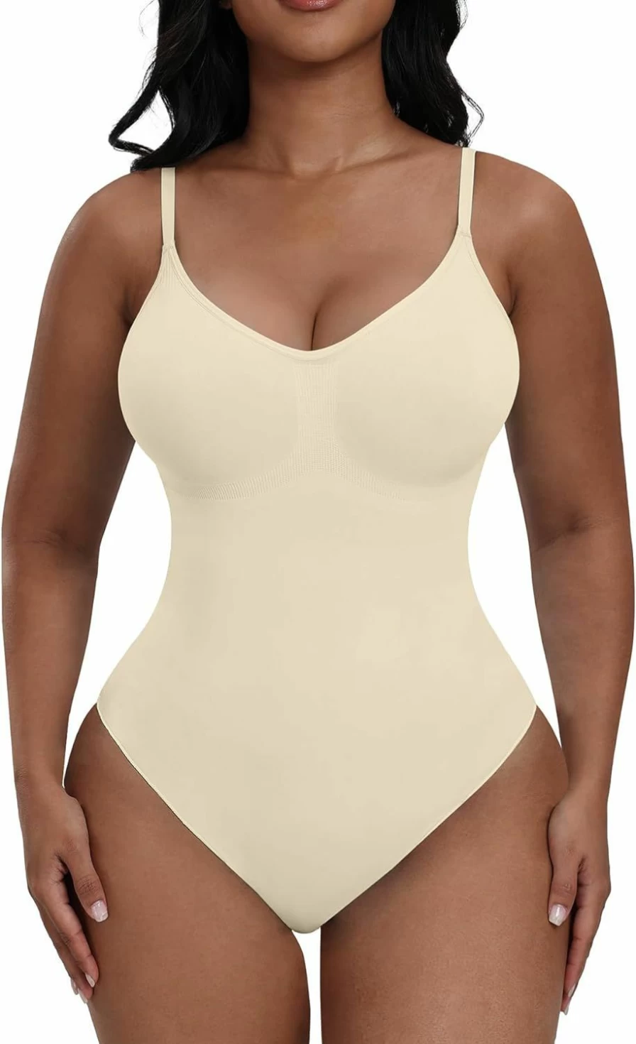 "LOVE 3000 Women's Seamless Tummy Control Shapewear Bodysuit - High Waist Thong Spaghetti Strap Body Shaper for Slimming & Compression"