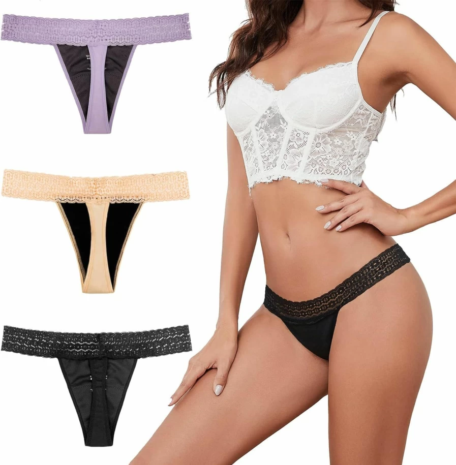 "ShaperIsFree Women's Lace Leak-Proof Period Thong | Absorbent Sexy Bikini Underwear"