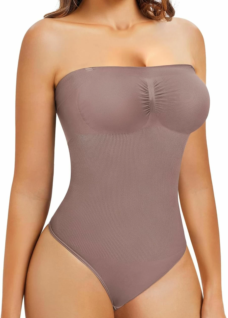 Nebility Women's Seamless Tummy Control Bodysuit - Strapless Thong Shapewear Tank Top for Smoothing & Slimming