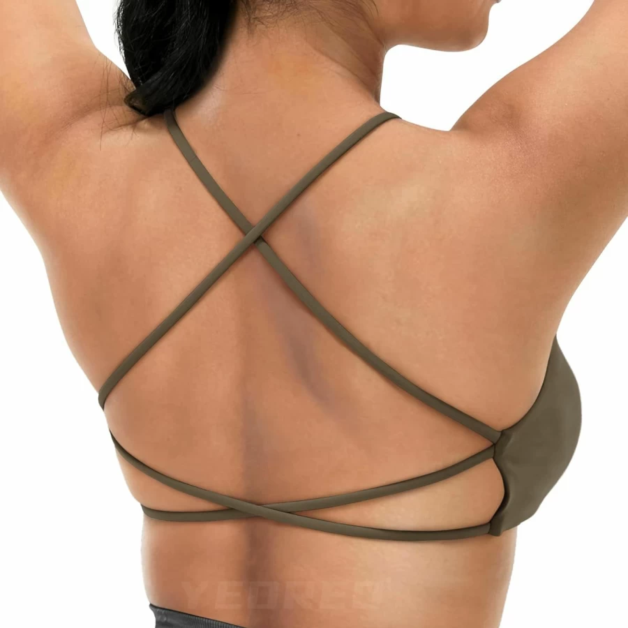YEOREO Women's Strappy Criss Cross Back Sports Bra - Removable Padded Yoga Crop Top for Backless Comfort