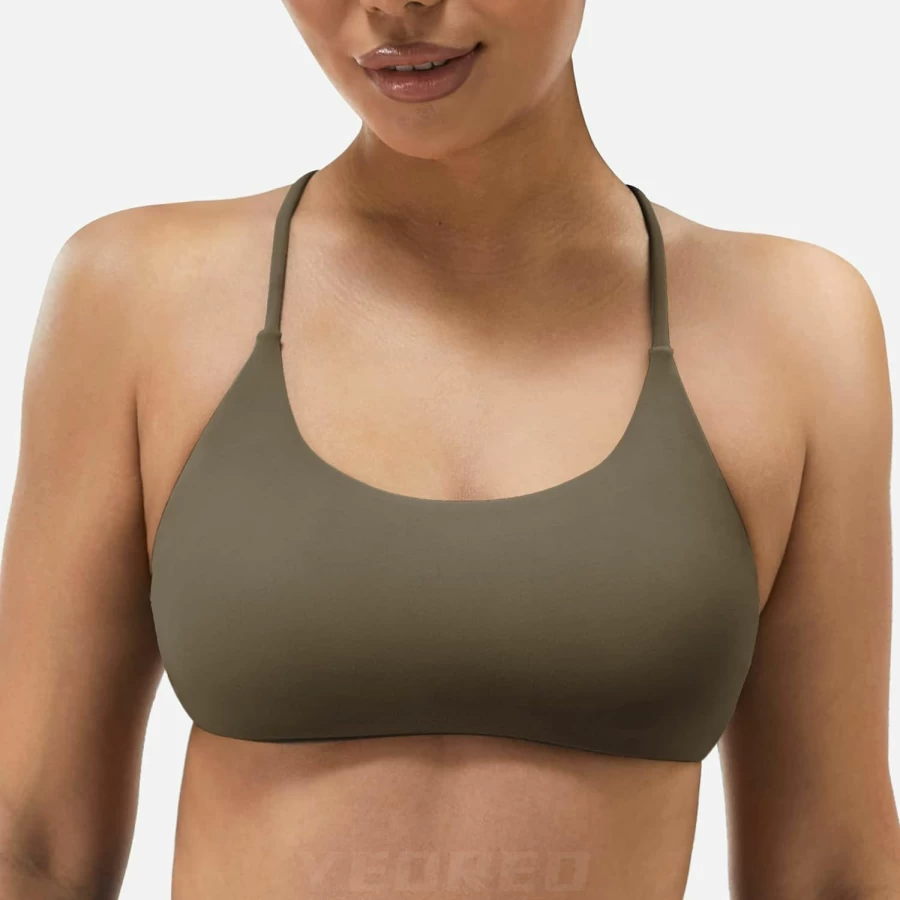 YEOREO Women's Strappy Criss Cross Back Sports Bra - Removable Padded Yoga Crop Top for Backless Comfort