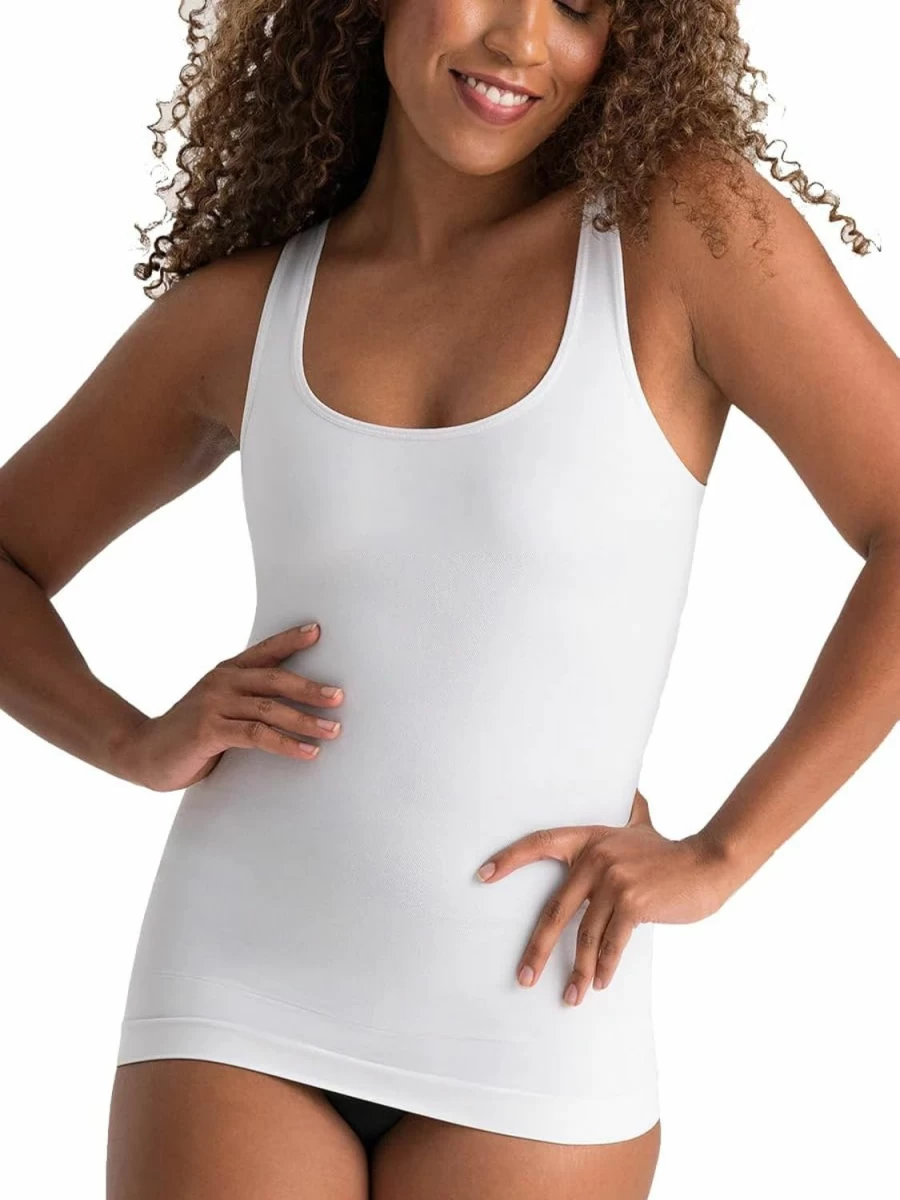 "EMPETUA Women's Tummy Control Shapewear Camisole - Waist Slimming Compression Tank Top in White"