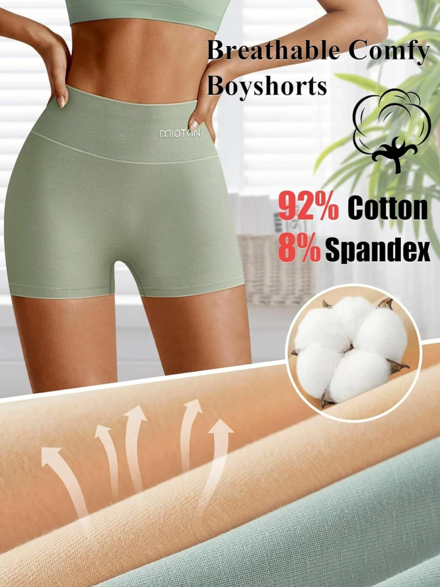 "MIOTAN Women's High Waisted Cotton Boy Shorts - 4 Pack Full Coverage Comfort Underwear"