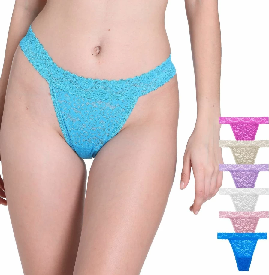 "PMrxi Women's Cotton Low Waist Thong Underwear Pack of 10 - Assorted Colors, Plus Size Lace Panties"