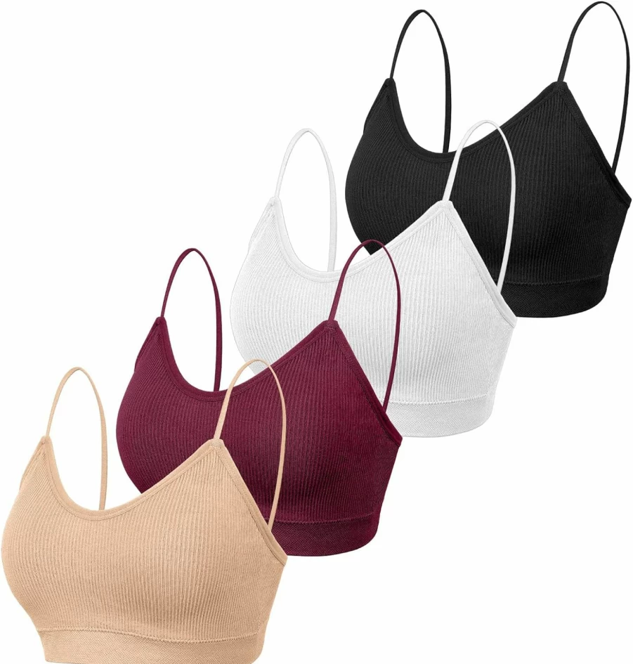 KCDDUMK Women's 4-Pack Seamless V-Neck Bralette - Comfortable Padded Cami Bras for Everyday Wear & Sleep