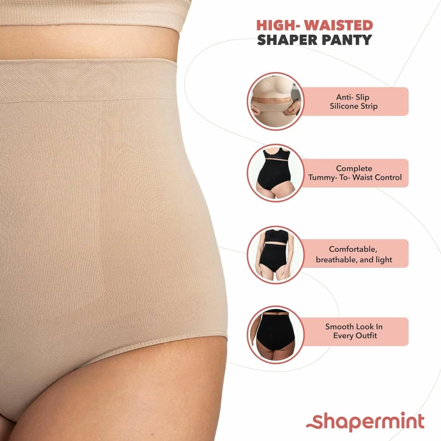 "SHAPERMINT Women's Tummy Control Shapewear Panty - High Waist Body Shaper for Smoothing & Slimming"