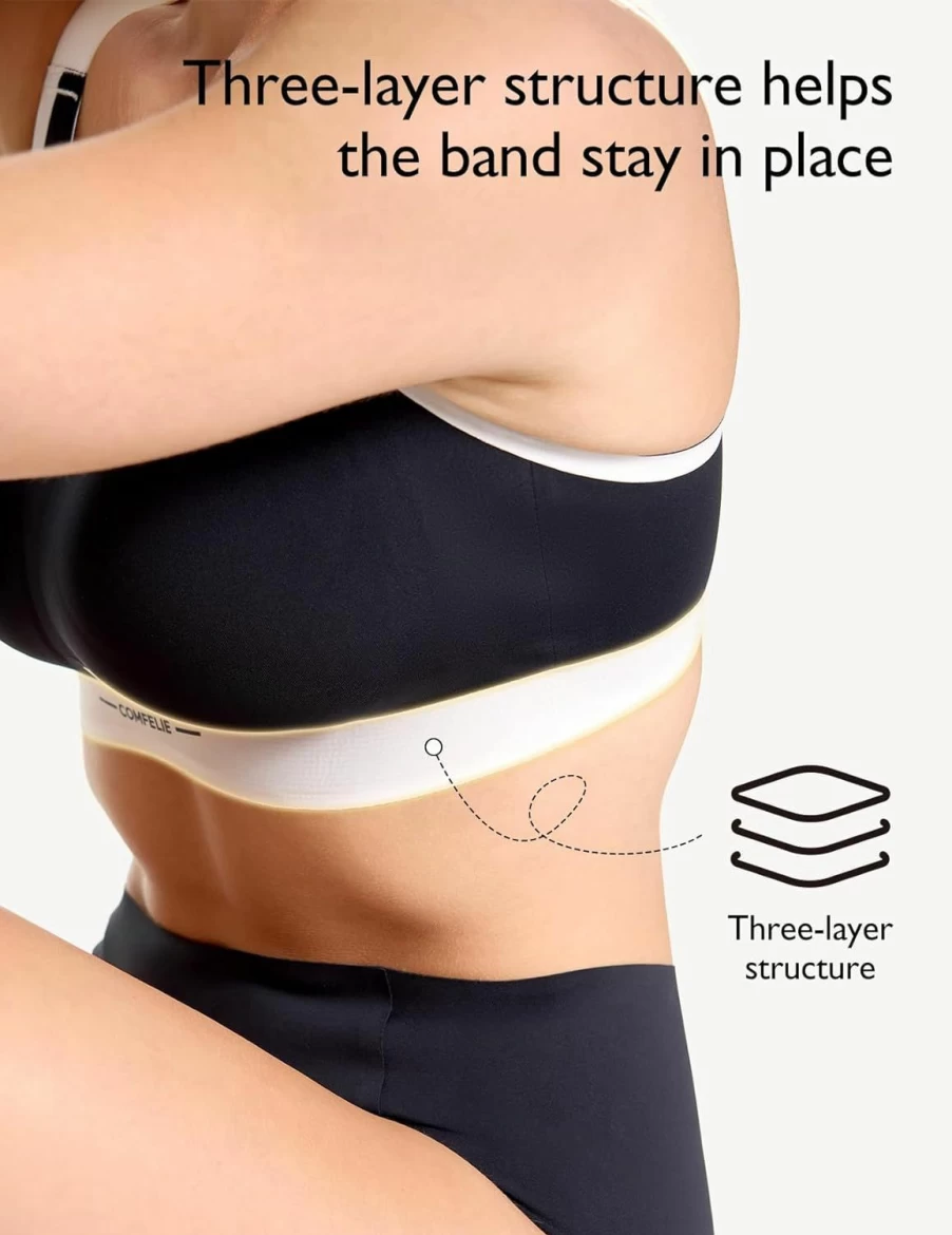 "COMFELIE Wireless Seamless Bra for Women - Lightly Lined Comfort, Color Block V-Neck Everyday T-Shirt Bra"