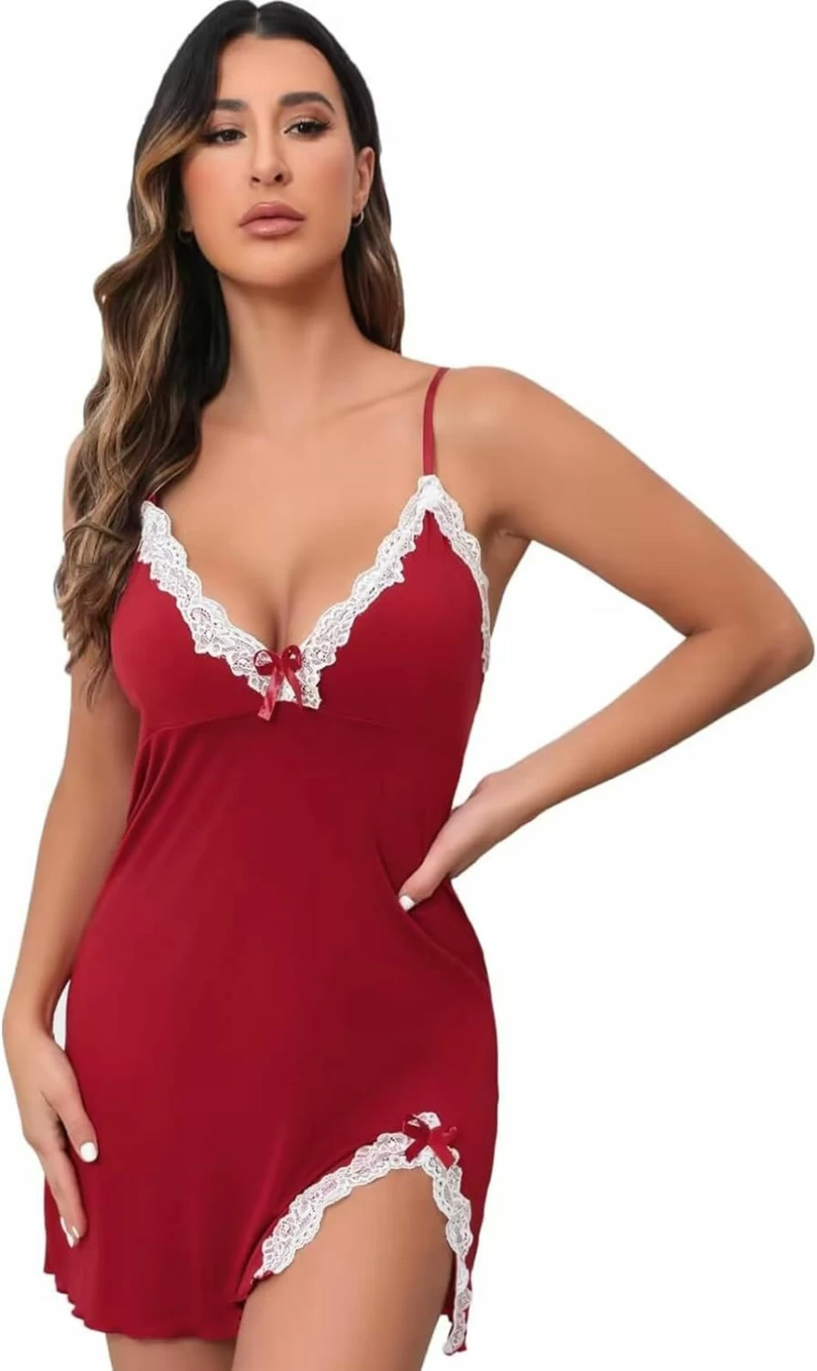 YaShaer Women's Lace Babydoll Nightgown - Sexy V-Neck Chemise Sleepwear & Slip Dress in Sizes S-6XL