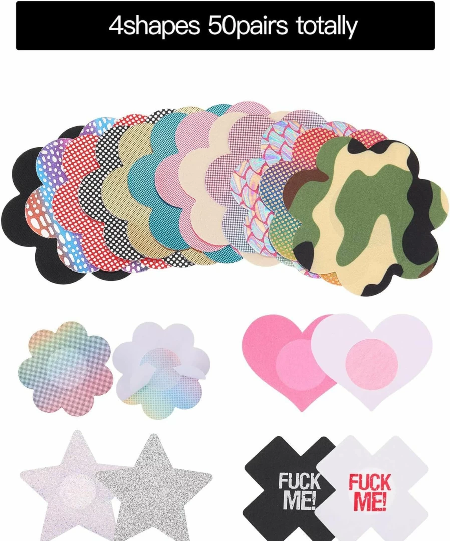 WILLBOND Disposable Adhesive Breast Pasties - Satin Petal Stickers for Women, Multi-Design Nipple Covers, Reusable & Hypoallergenic Bra Alternatives