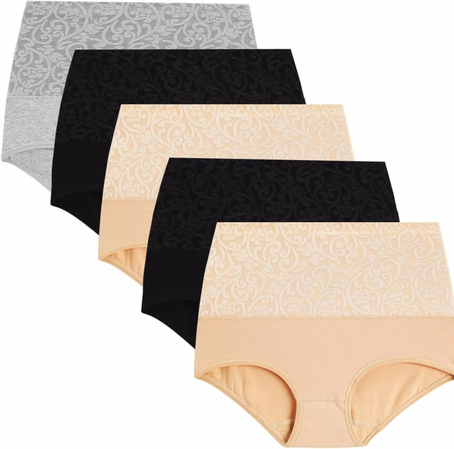YaShaer Women's High Waist Cotton Underwear Multipack - Tummy Control Full Coverage Briefs Panties for Ladies