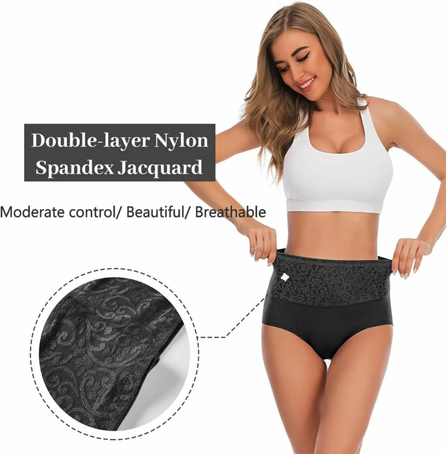 YaShaer Women's High Waist Cotton Underwear Multipack - Tummy Control Full Coverage Briefs Panties for Ladies